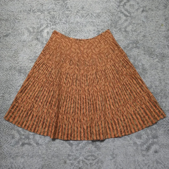 LIZ & CO Rust Brown Geometric Leaf Abstract Fall Skirt 100% Cotton, Lined, 10 - Picture 7 of 13